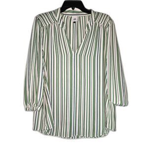 CAbi Awning Stripe 3/4 Sleeve White Green Blouse Large 5893